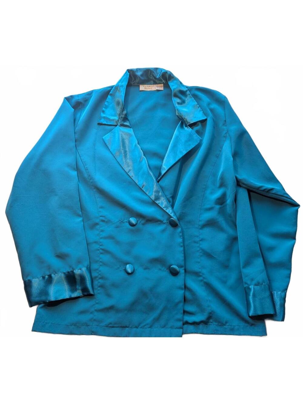 Vintage Victoria's Secret Teal Double-Breasted Satin Blazer